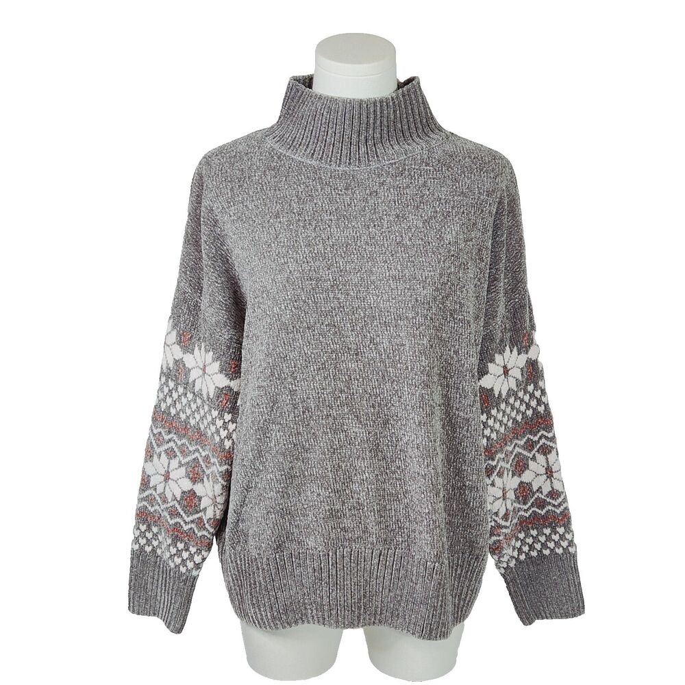 Christian Siriano New York Chenille Fair Isle Mock Neck Sweater Gray XL Cozycore